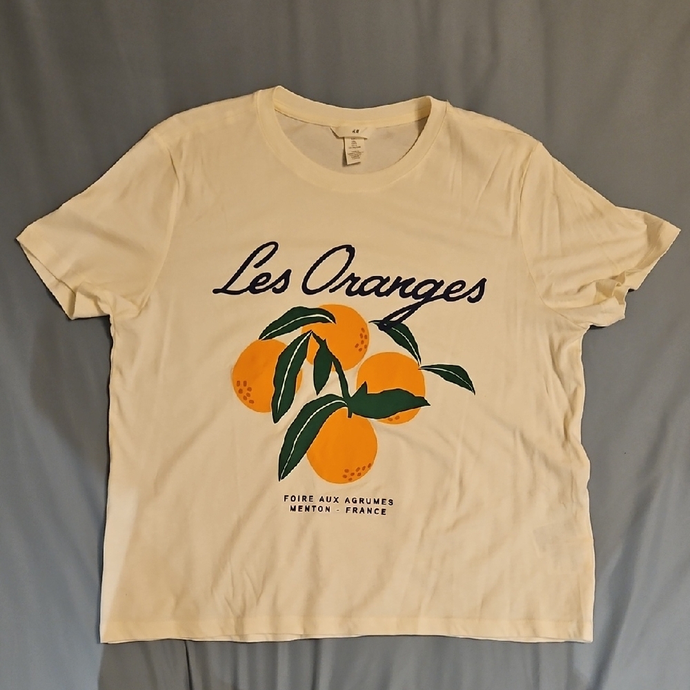 H&M Cream Tee with Orange Print
